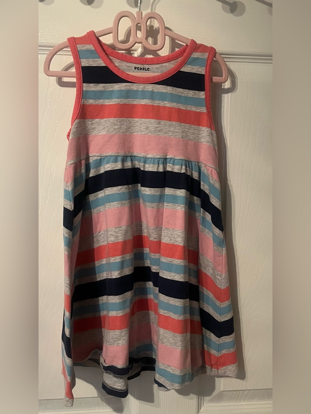 Pekkle Girls Sleeveless Stripe Dress Size 4 Multicolour Soft Knit
